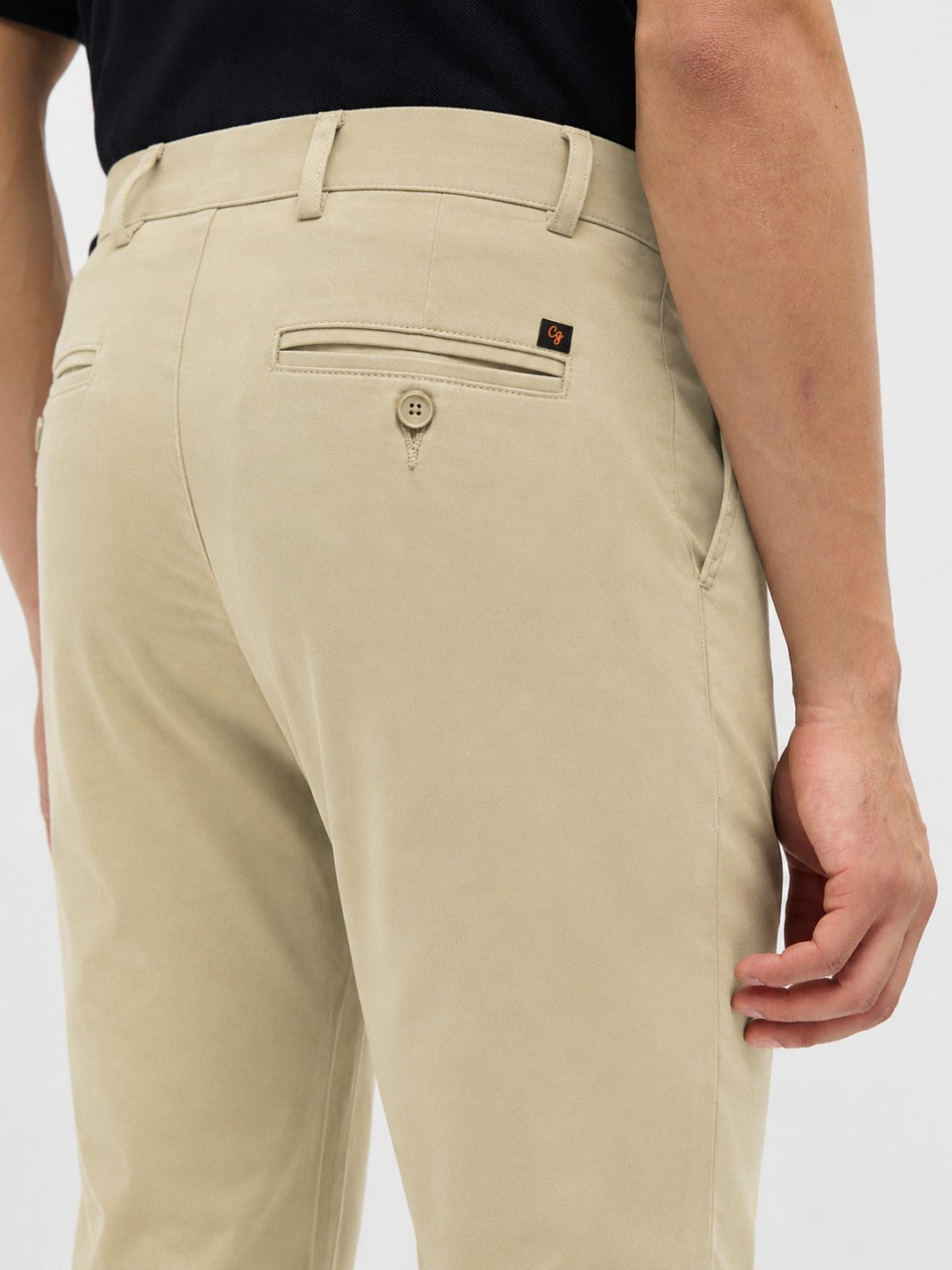 Light Beige Solid Casual Trousers