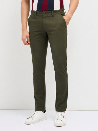 Olive Green Solid Casual Trousers