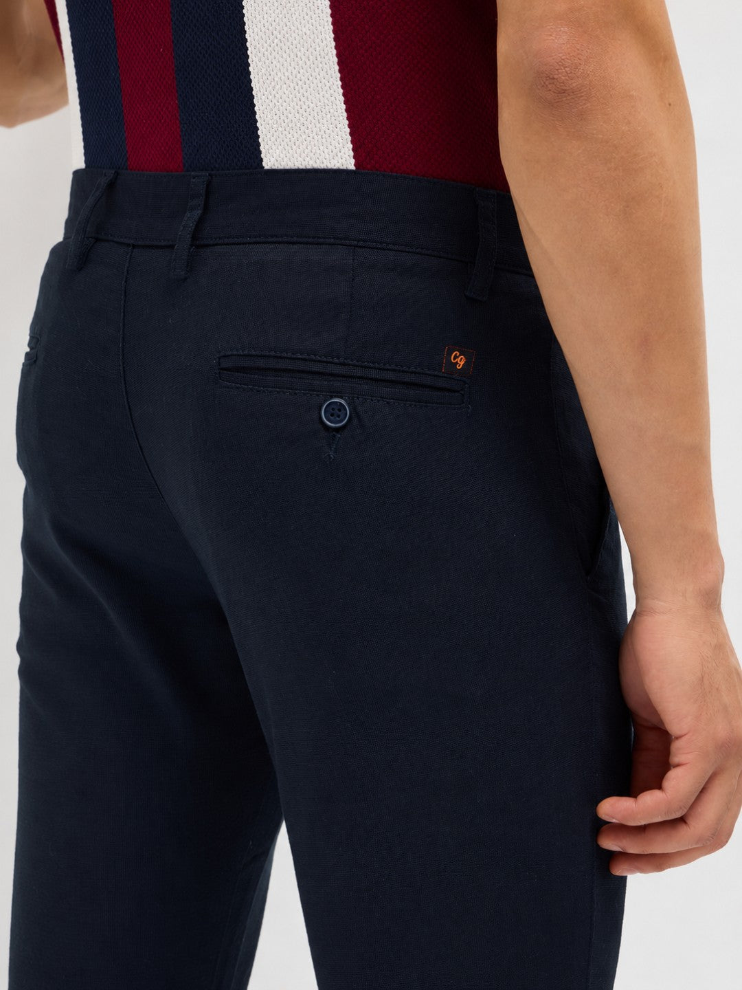 Navy Blue Solid Casual Trousers