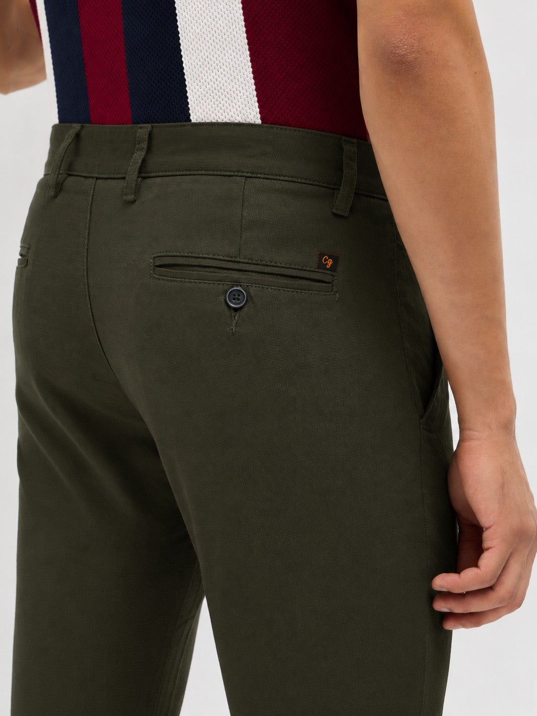 Olive Green Solid Casual Trousers