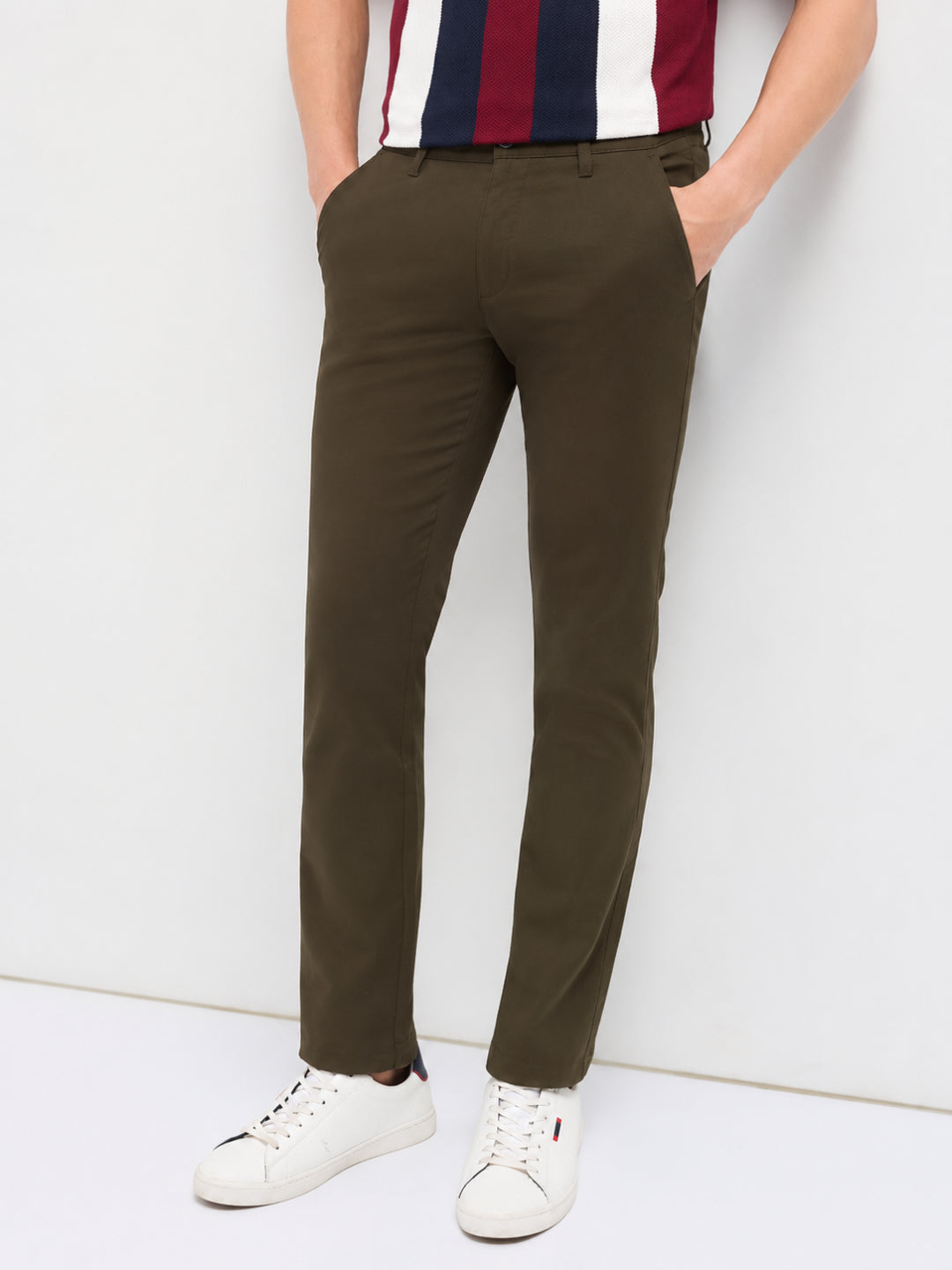 Sage Grey Solid Casual Trousers