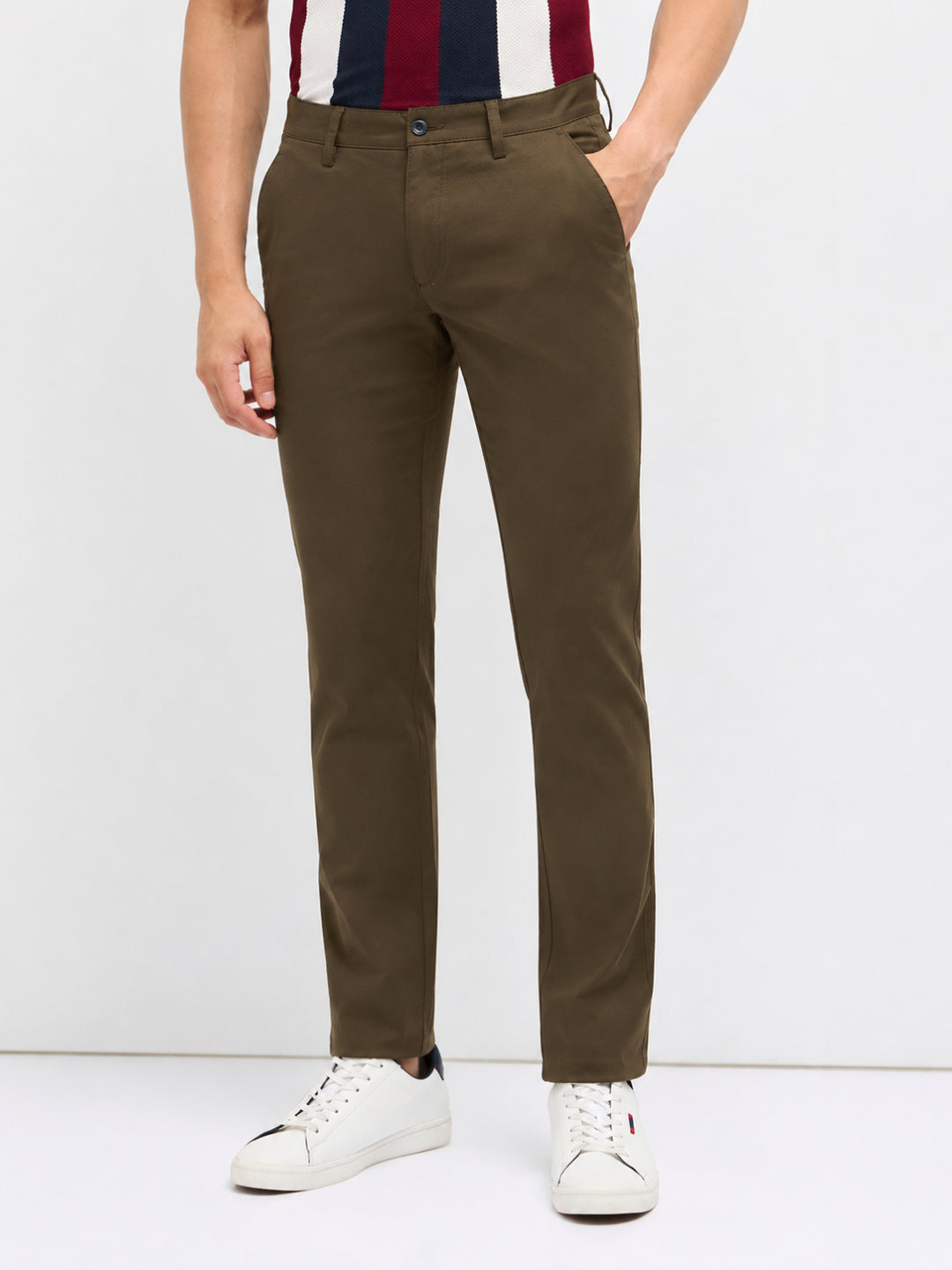 Sage Grey Solid Casual Trousers