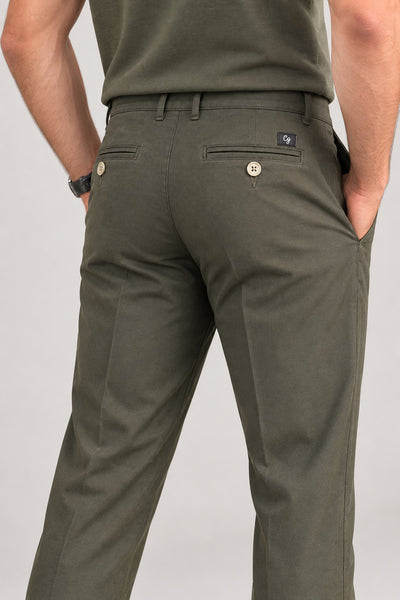 Charcoal Green Solid Casual Trousers