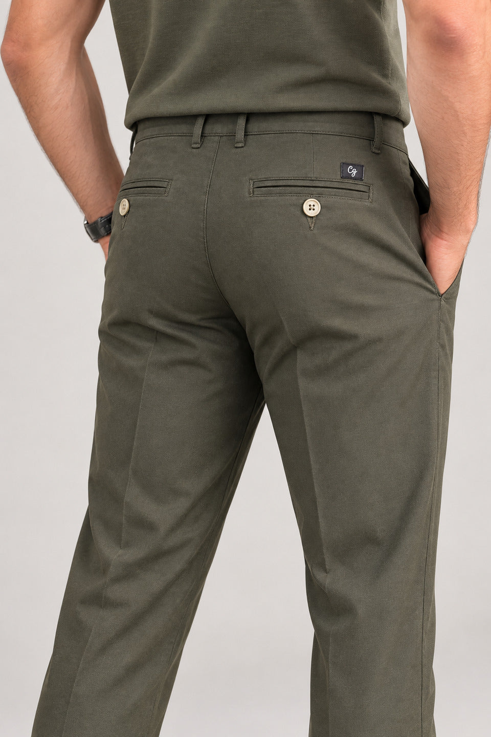 Charcoal Green Solid Casual Trousers