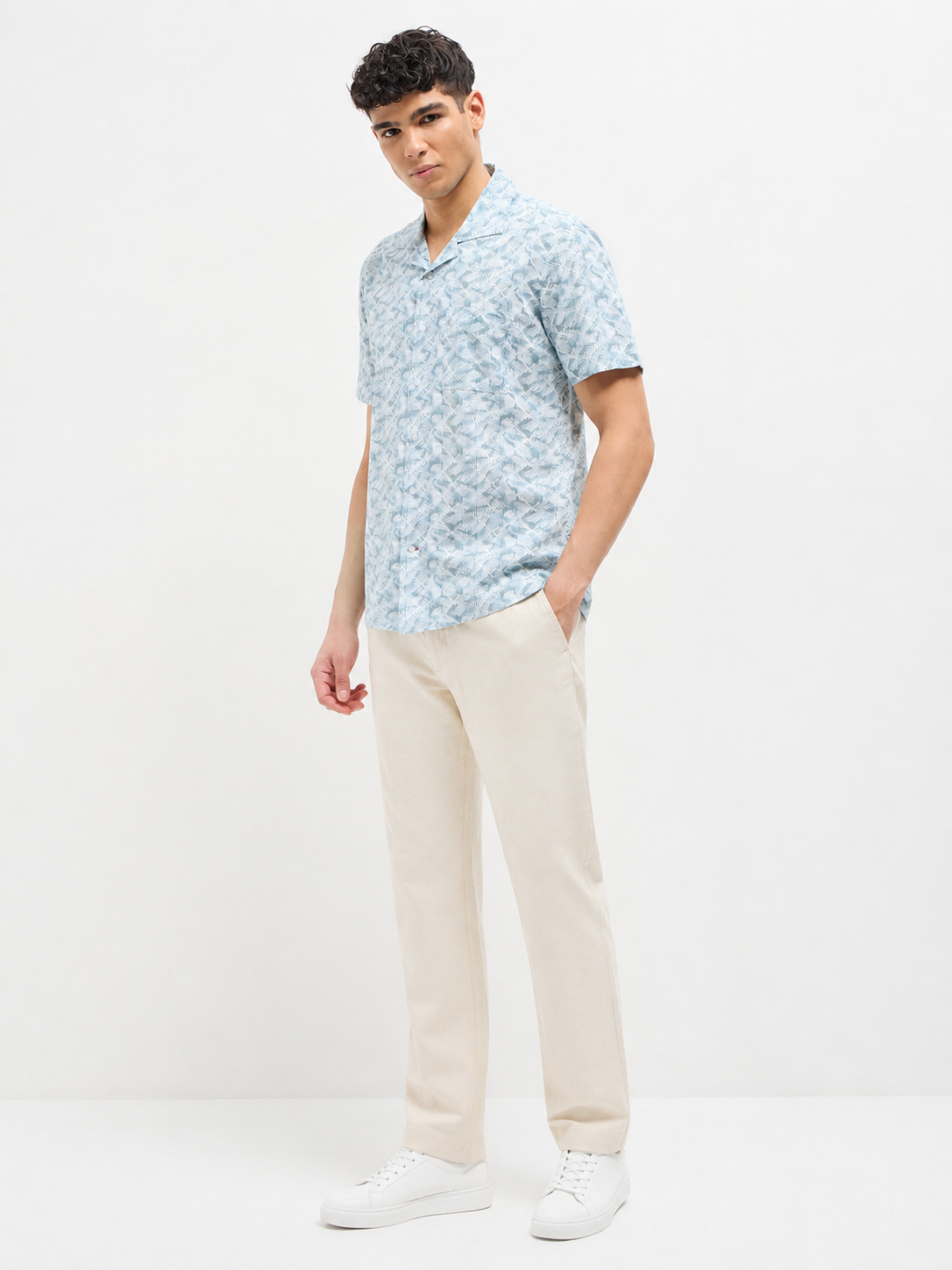 Sky Blue Geometric Printed Casual Shirt