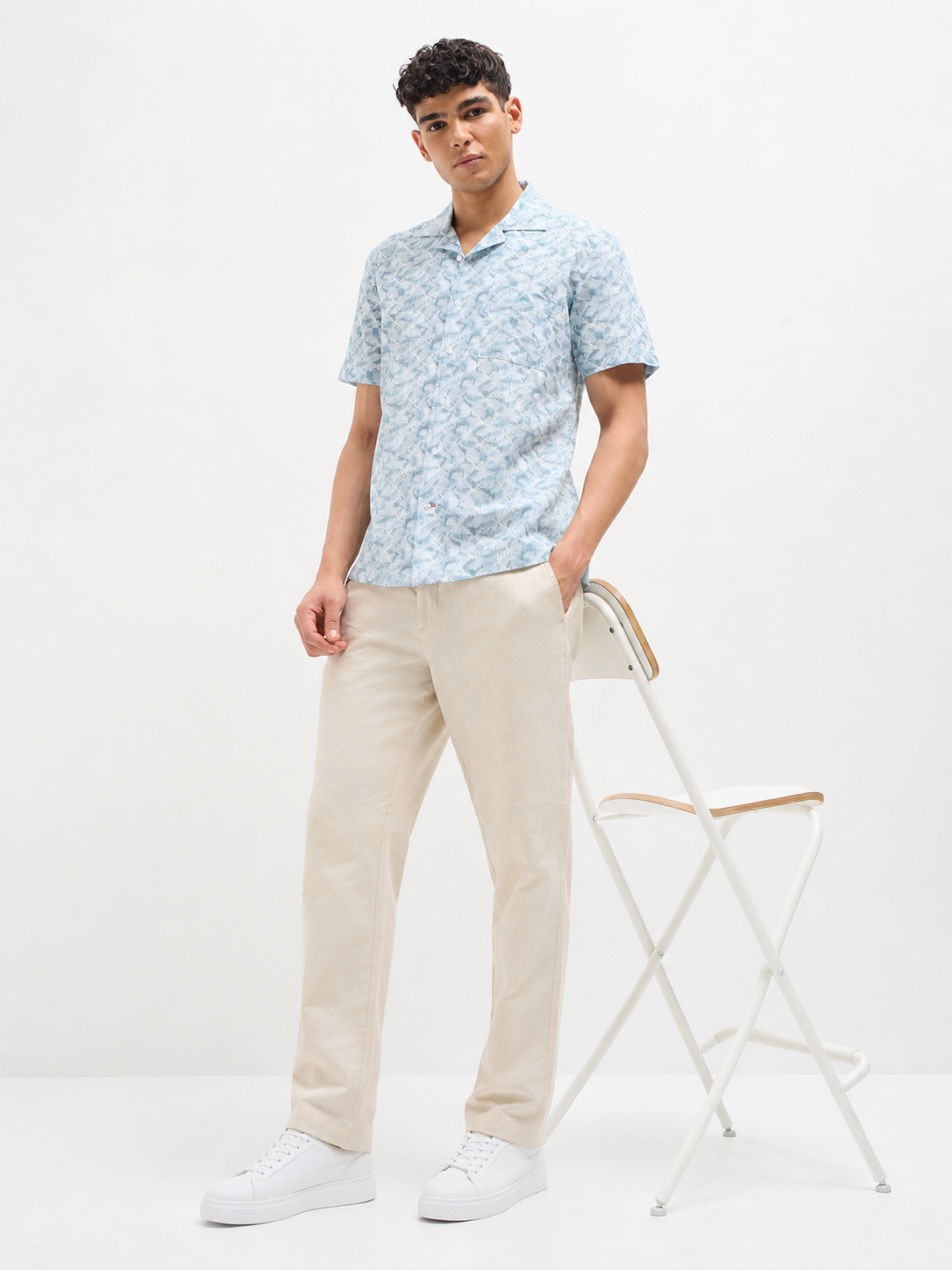 Sky Blue Geometric Printed Casual Shirt