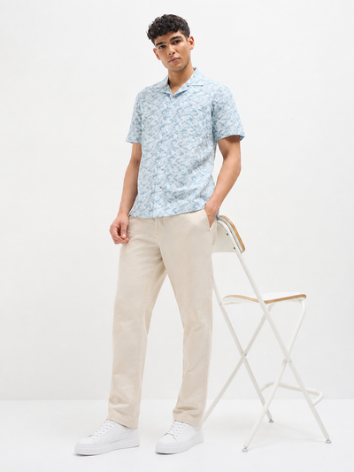 Sky Blue Geometric Printed Casual Shirt