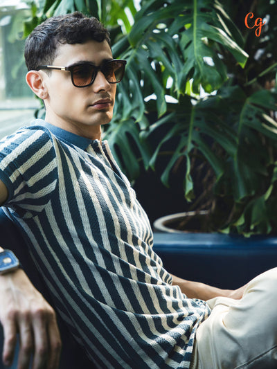 Blue Vertical Stripes Polo T Shirt