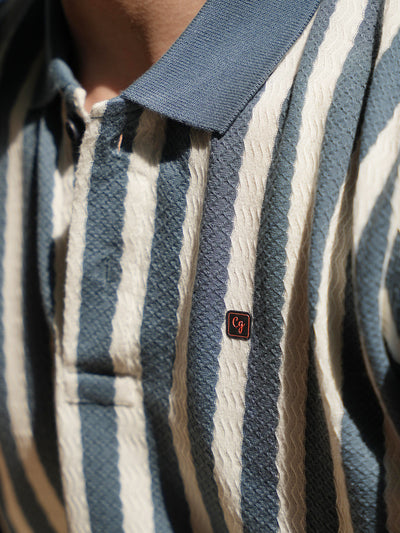 Blue Vertical Stripes Polo T Shirt