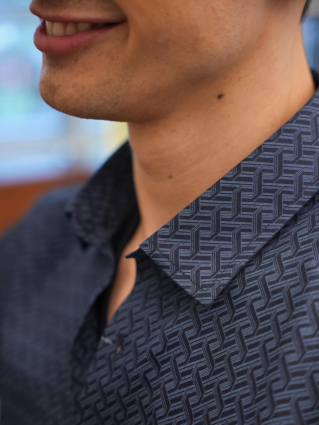 Peacock Teal Geometric Printed Casual Shirt