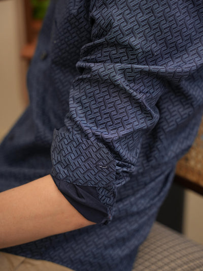 Peacock Teal Geometric Printed Casual Shirt