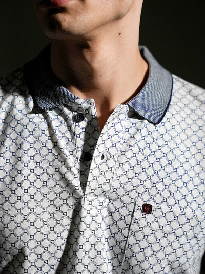 Navy Blue Textured Printed  Polo T Shirt