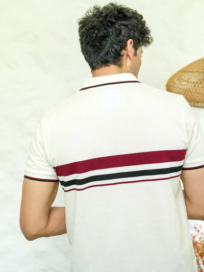 White Horizontal Stripes Polo T Shirt