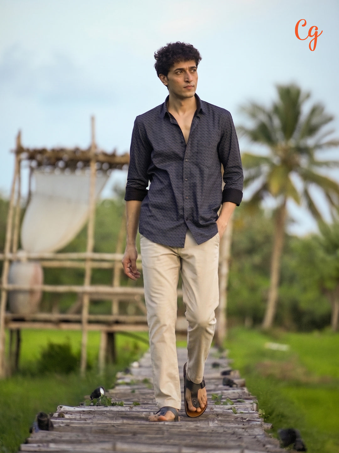 Steel Grey Weave Geometric Printed Casual Shirt