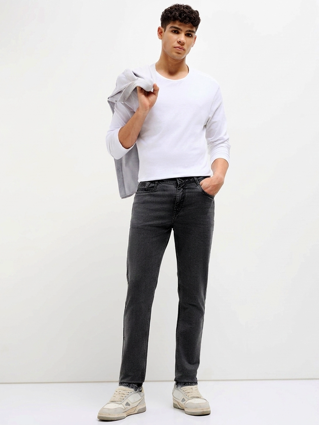 Dark Grey Casual Denim Trousers