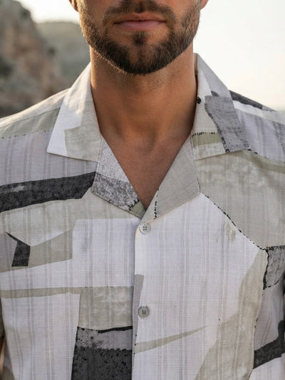 Faded Olive and Grey Stripes Printed Casual Shirt