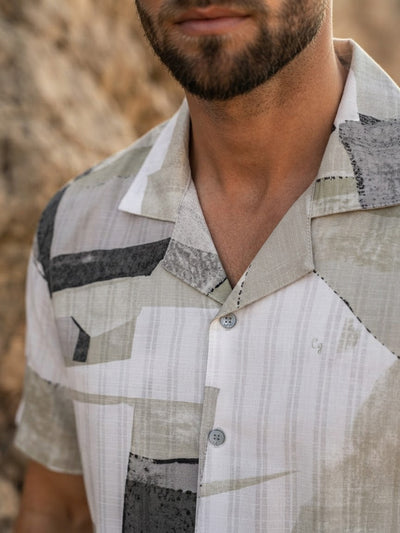 Faded Olive and Grey Stripes Printed Casual Shirt