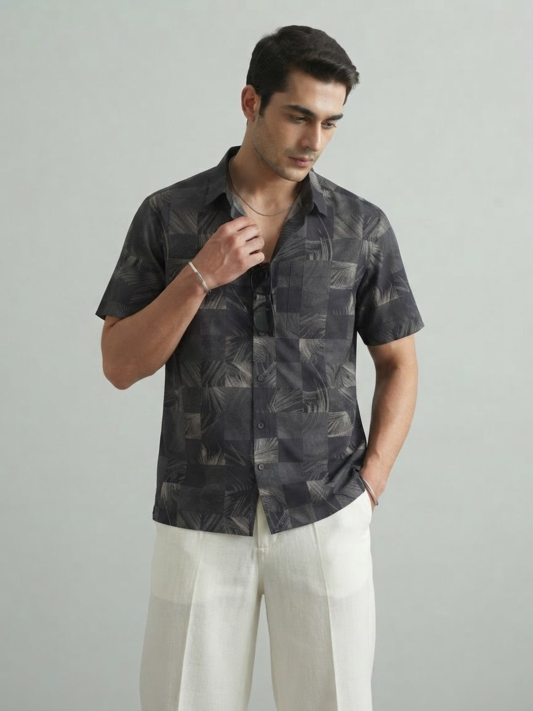 Black and Ivory Printed Casual Shirt