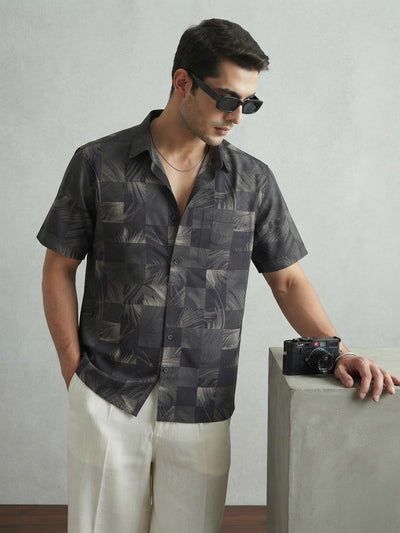 Black and Ivory Printed Casual Shirt