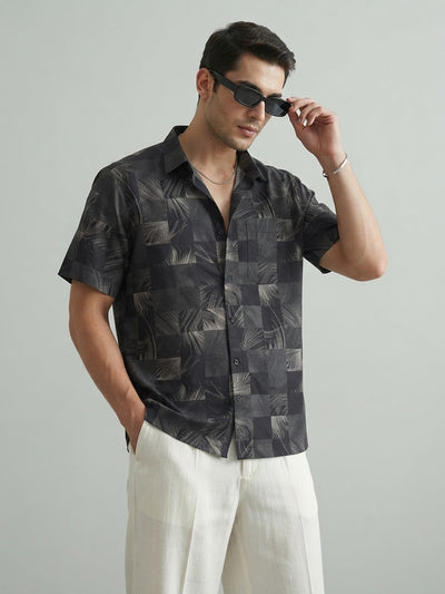Black and Ivory Printed Casual Shirt