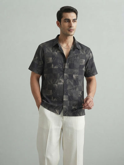 Black and Ivory Printed Casual Shirt