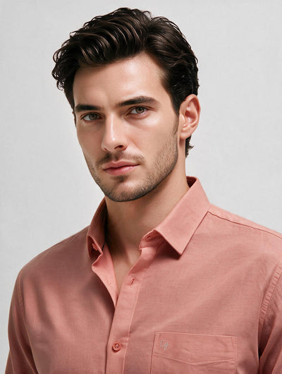 Coral Pink Plain Casual Shirt