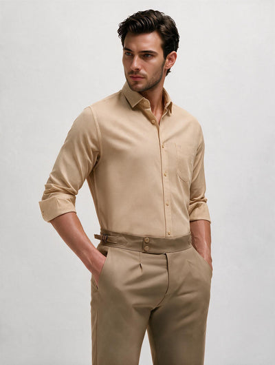 Light Beige Plain Casual Shirt