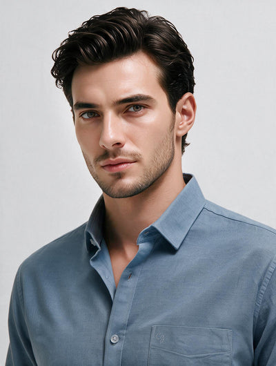 Steel Blue Plain Casual Shirt