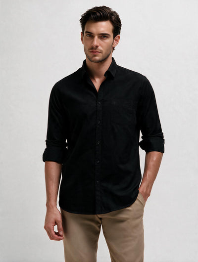 Jet Black Plain Casual Shirt