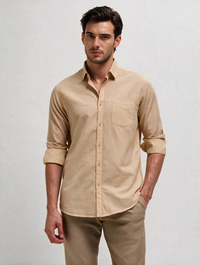 Light Beige Plain Casual Shirt
