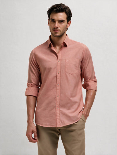 Coral Pink Plain Casual Shirt