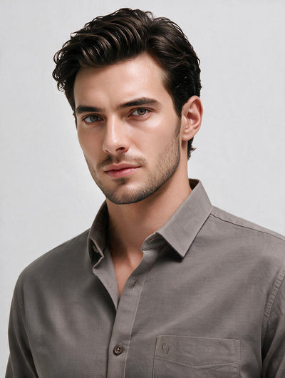 Stone Brown Plain Casual Shirt
