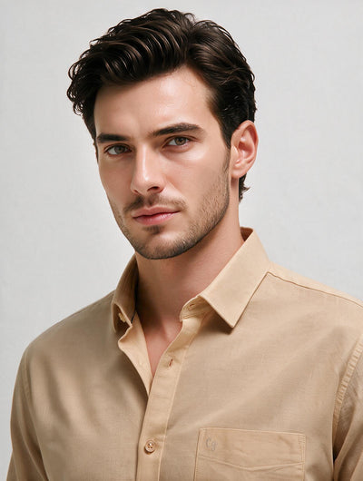 Light Beige Plain Casual Shirt