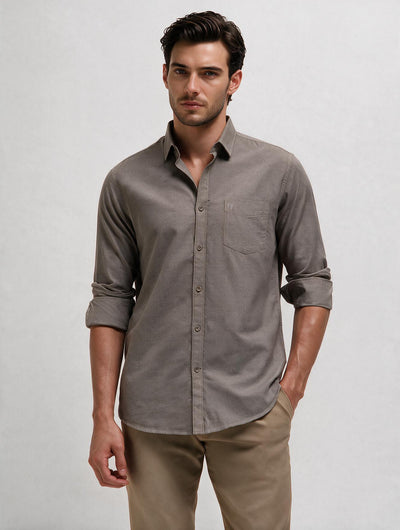 Stone Brown Plain Casual Shirt