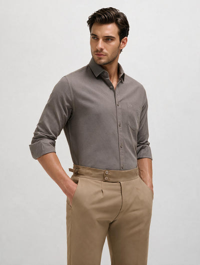 Stone Brown Plain Casual Shirt