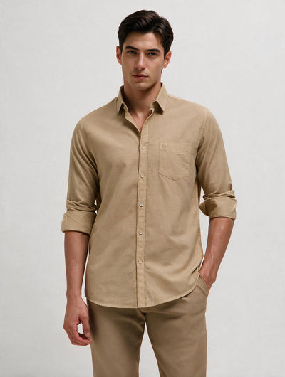Linen Sand Plain Casual Shirt