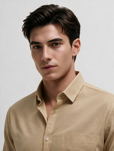 Linen Sand Plain Casual Shirt