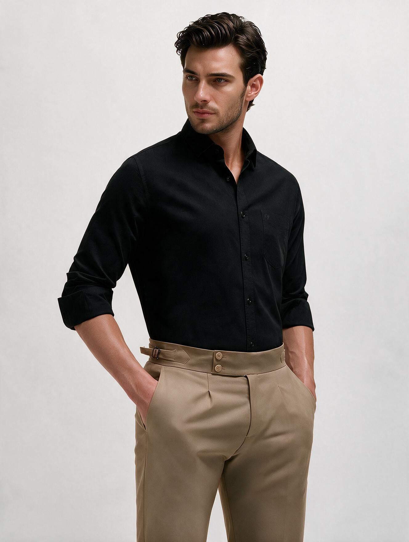 Jet Black Plain Casual Shirt