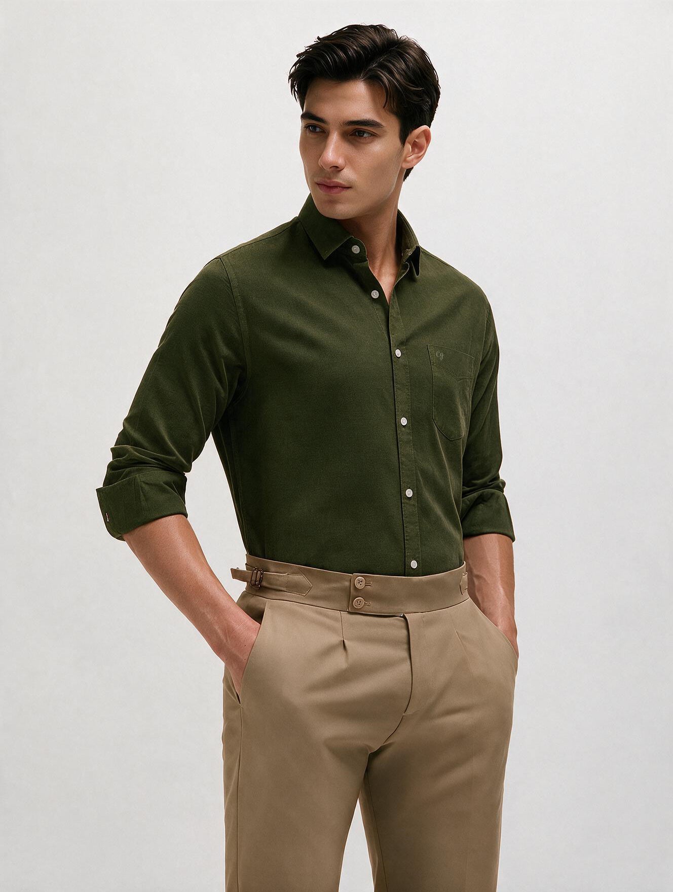 Dark Green Plain Casual Shirt