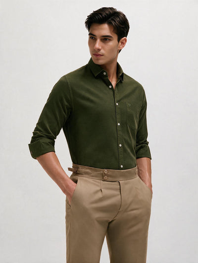 Dark Green Plain Casual Shirt