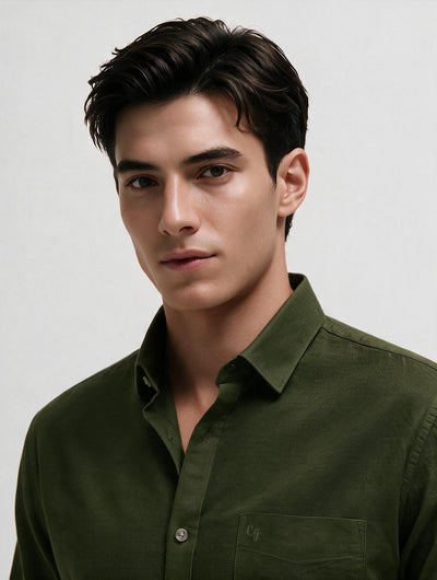 Dark Green Plain Casual Shirt