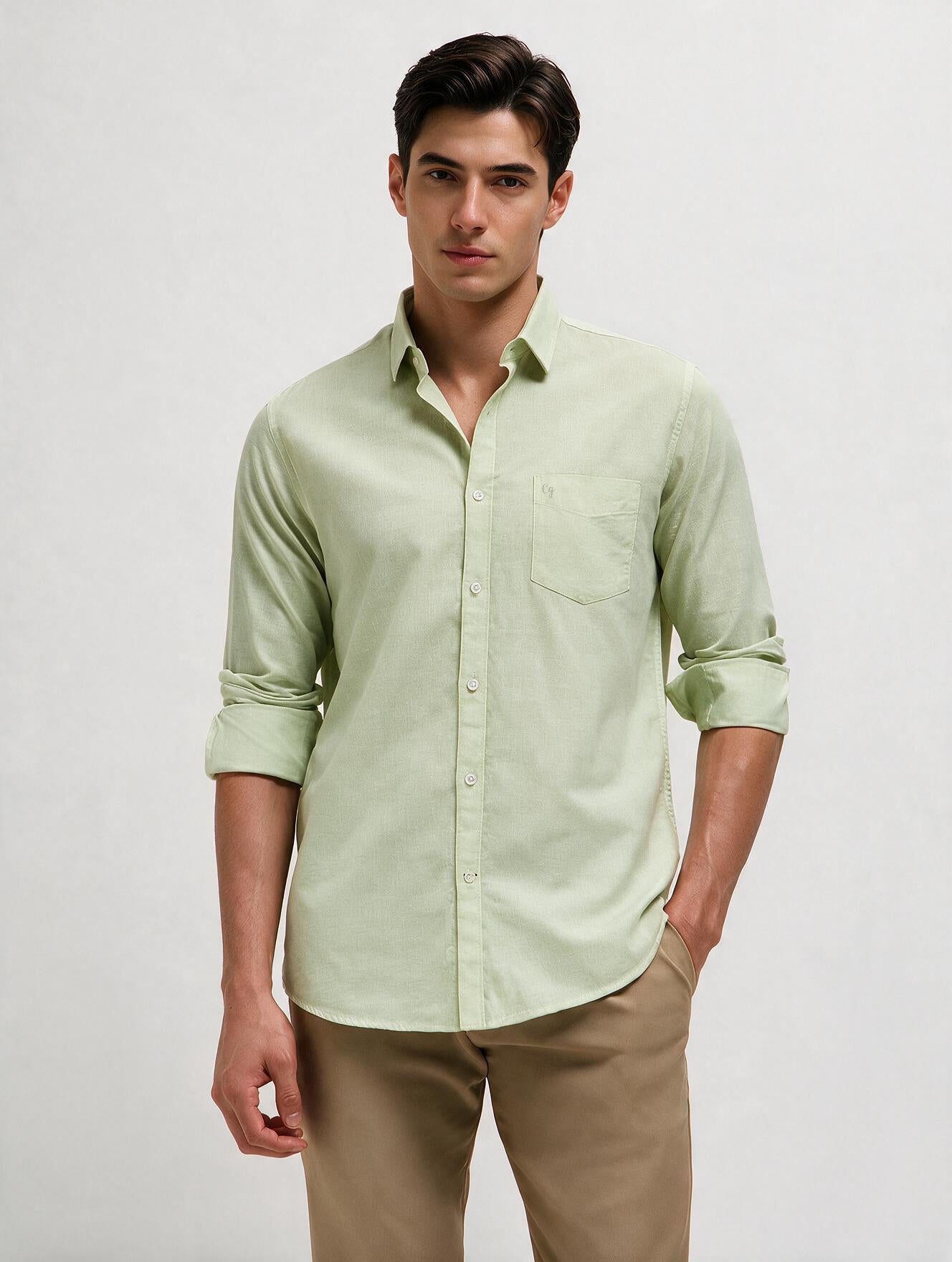 Willow Green Plain Casual Shirt
