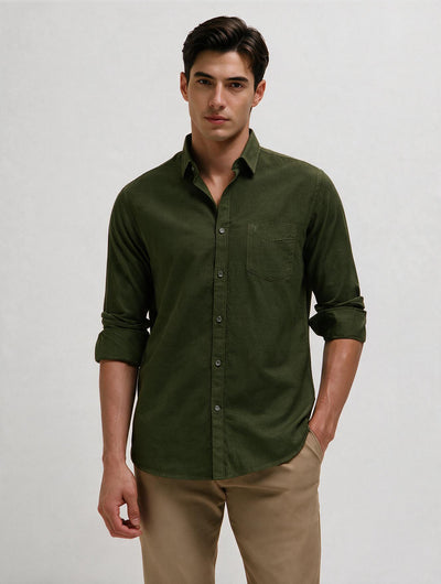 Dark Green Plain Casual Shirt