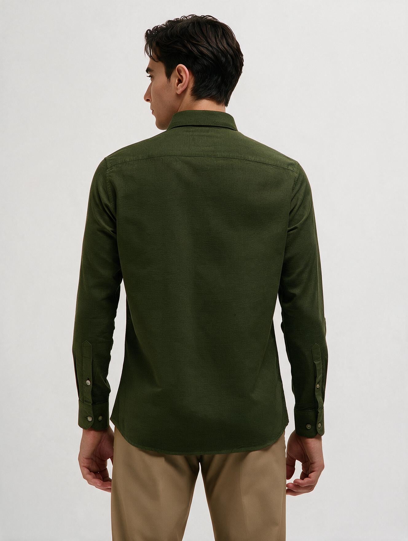 Dark Green Plain Casual Shirt