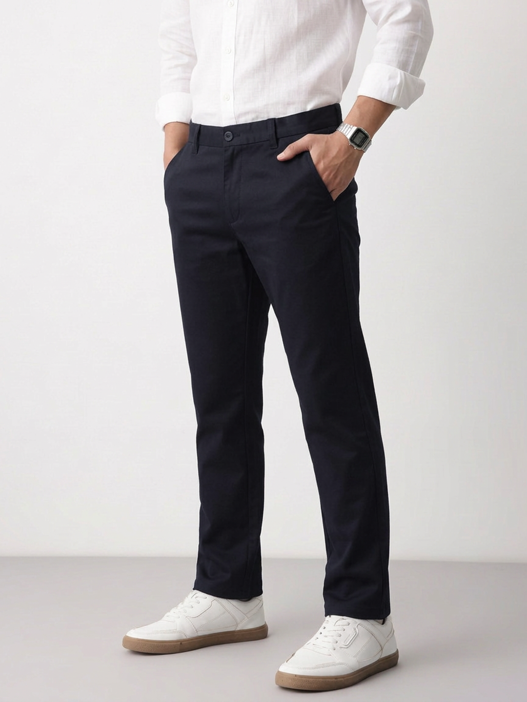 Ink Navy Solid Casual Trousers