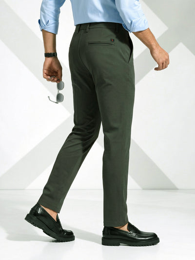 Dark Olive Solid Casual Trousers