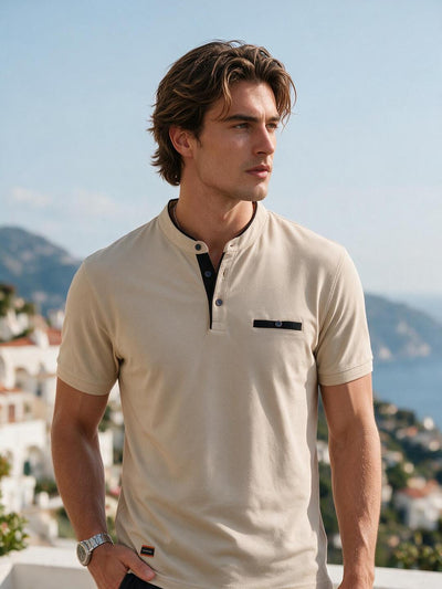 Muted Beige Chinese Polo Collar T Shirt