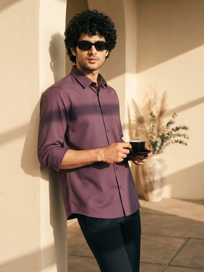 Burnt Mocha Cube Checked Casual Shirt