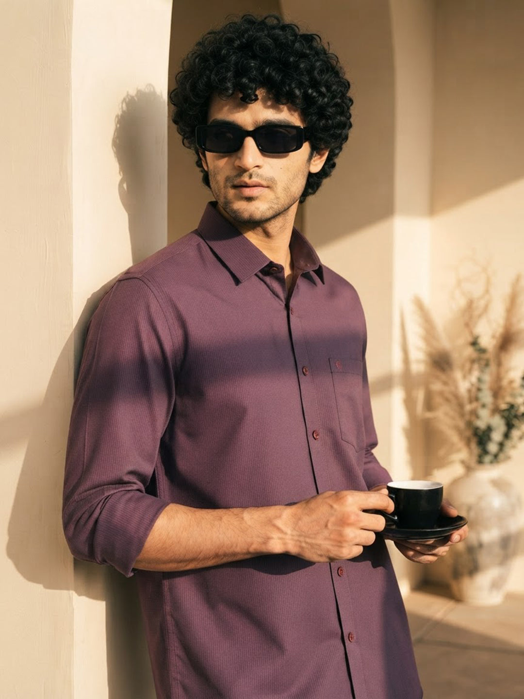 Burnt Mocha Cube Checked Casual Shirt
