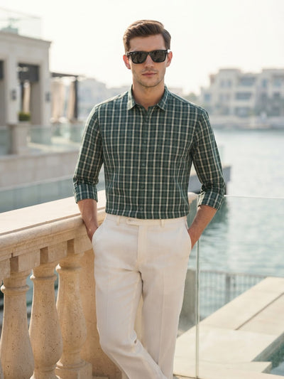 Plaid Green and Cream Checked Casual Shirt